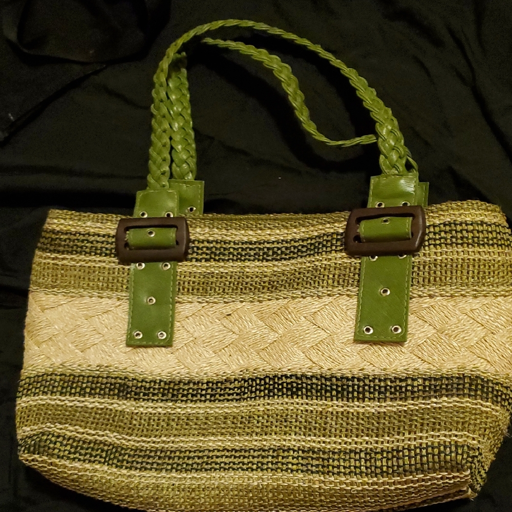 Never Used Green and Tan Woven Bag